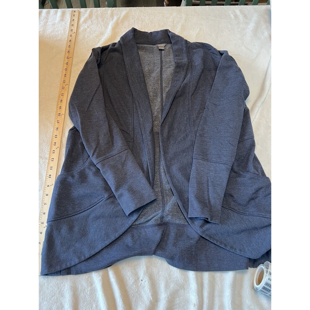Eddie Bauer Camp Wrap Cardigan Jacket Open Front Pockets Gray L Long Sleeve